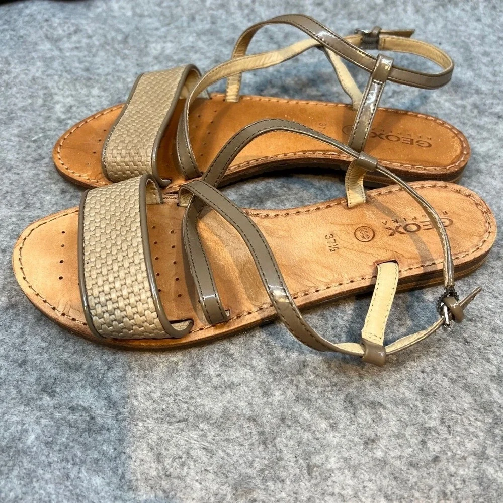 Geox Leather Sandals Strappy Woven‎ Detail Casual Summer Shoes Size 37.5